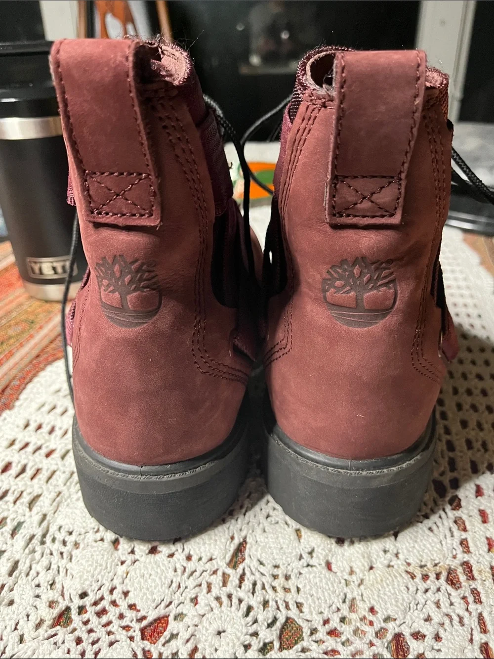 Timberland 6inch Premium Belt buckle Men's Burgundy Lace-Up Work Boot black sole